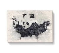 Banksy Panda Guns Graffiti Wall Art Modern FC Canvas Wall Art Print Ready to Hang, Framed Picture for Living Room Bedroom Home Office Décor, 60x40 cm (24x16 Inch)