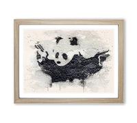 Banksy Panda Guns Graffiti Wall Art Modern FC Framed Wall Art Print, Ready to Hang Picture for Living Room Bedroom Home Office Décor, Oak A2 (64 x 46 cm)