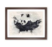 Banksy Panda Guns Graffiti Wall Art Modern FC Framed Wall Art Print, Ready to Hang Picture for Living Room Bedroom Home Office Décor, Walnut A4 (34 x 25 cm)