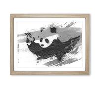 Banksy Panda Guns Graffiti Wall Art V1 Modern Framed Wall Art Print, Ready to Hang Picture for Living Room Bedroom Home Office Décor, Oak A2 (64 x 46 cm)