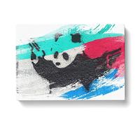 Banksy Panda Guns Graffiti Wall Art V2 Modern Canvas Wall Art Print Ready to Hang, Framed Picture for Living Room Bedroom Home Office Décor, 76x50 cm (30x20 Inch)
