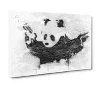 Banksy Panda Guns Graffiti Wall Art V4 Canvas Print | Gallery Wrapped 30mm Frame Wall Decor | 24x16 inches | Ready to Hang | Pop Art Animals Picture | Living Room Bedroom Lounge Office