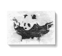 Banksy Panda Guns Graffiti Wall Art V4 Modern Canvas Wall Art Print Ready to Hang, Framed Picture for Living Room Bedroom Home Office Décor, 76x50 cm (30x20 Inch)