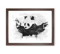 Banksy Panda Guns Graffiti Wall Art V4 Modern Framed Wall Art Print, Ready to Hang Picture for Living Room Bedroom Home Office Décor, Walnut A4 (34 x 25 cm)