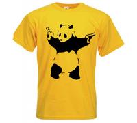 Banksy Panda Mens T-Shirt (Large, Yellow)