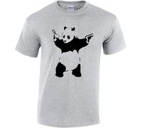 Banksy Panda with Pistols Urban Art Graffiti Hipster Bear Mens Cotton T-Shirt S-5XL(Sports Grey,XL)