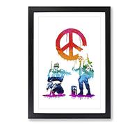 Banksy Peace Soldiers Framed Print | A2 Black Framed Wall Art | Ready to Hang | Modern Nature Picture | Living Room Bedroom Lounge Office