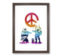 Banksy Peace Soldiers Framed Print | A2 Walnut Framed Wall Art | Ready to Hang | Modern Nature Picture | Living Room Bedroom Lounge Office