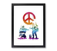 Banksy Peace Soldiers Modern Framed Print | A2 Black Framed Wall Art | Ready to Hang | Modern Nature Picture | Living Room Bedroom Lounge Office
