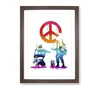 Banksy Peace Soldiers Modern Framed Print | A4 Walnut Framed Wall Art | Ready to Hang | Modern Nature Picture | Living Room Bedroom Lounge Office