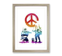 Banksy Peace Soldiers Modern Framed Wall Art Print, Ready to Hang Picture for Living Room Bedroom Home Office Décor, Oak A3 (34 x 46 cm)