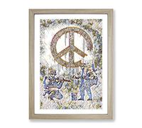 Banksy Peace Wall Graffiti Art Modern Bg Framed Print | A4 Oak Framed Wall Art | Ready to Hang | Eclectic Nature Picture | Living Room Bedroom Lounge Office