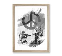 Banksy Peace Wall Graffiti Art V1 Modern Framed Print | A2 Oak Framed Wall Art | Ready to Hang | Eclectic Nature Picture | Living Room Bedroom Lounge Office