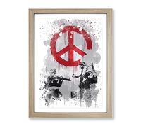 Banksy Peace Wall Graffiti Art V3 Modern Framed Print | A4 Oak Framed Wall Art | Ready to Hang | Eclectic Nature Picture | Living Room Bedroom Lounge Office