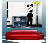 Banksy Police Blue platform Policemen Kissing Ready To Hang Canvas by whatsonyourwall, Pop Street Wall Art Sizes from 8" to 40" 16"x20"