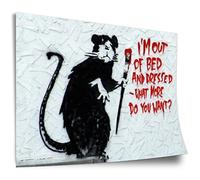 Banksy Poster: Mouse with paintbrush "What do you want?" Rat I Got Out of Bed Graffiti Mural, Unframed Art Print, Mural - A4, A3, A2, A1, A0, XXL - Living Room, Bedroom, Kitchen, Decoration