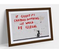 Banksy Print Street Artwork If Graffiti Changed Anything Framed Wall Art Print Picture - A2 - Walnut Frame