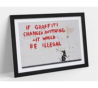 Banksy Print Street Artwork If Graffiti Changed Anything Framed Wall Art Print Picture - A3 - Black Frame