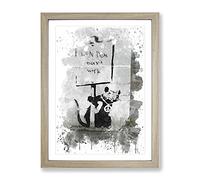 Banksy Rat Graffiti Wall Art No.1 V3 Modern Framed Wall Art Print, Ready to Hang Picture for Living Room Bedroom Home Office Décor, Oak A3 (34 x 46 cm)