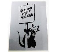 Banksy Rat Stencil Get Out While You Can/Customize and Paint Walls, Floors, Fabrics, Furniture - Reusable Plastic Stencil (Small/ 12x26cm)