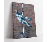 Banksy Reading Jail Prisoner Graffiti Canvas Wall Art Print Picture - 20 inch wide x 30 inch high (Frame Depth 30mm)