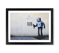 Banksy Robot Graffiti Wall Art Modern Framed Print | A2 Black Framed Wall Art | Ready to Hang | Eclectic Nature Picture | Living Room Bedroom Lounge Office