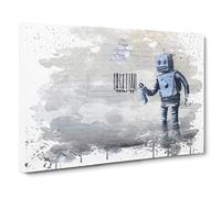 Banksy Robot Graffiti Wall Art V3 Canvas Print | Gallery Wrapped 30mm Frame Wall Art | 20x14 inches | Ready to Hang | Eclectic Picture | Living Room Bedroom Lounge Office