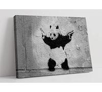Banksy Shooting Panda -Grey Canvas Wall Art Picture Print - 36 inch wide x 24 inch high (Frame Depth 30mm)