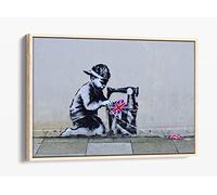 Banksy Slave Labour Canvas Floater Frame Print Picture Art - Light Oak Frame 24 inch wide x 16 inch high