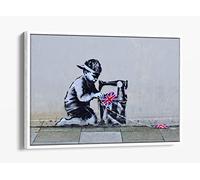 Banksy Slave Labour Canvas Floater Frame Print Picture Art - White Frame 36 inch wide x 24 inch high