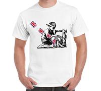 Banksy Slave Labour Sewing Machine Boy Men's T-Shirt (XL, White)