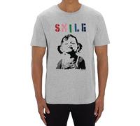 Banksy Smile Girl Graffiti Street Art T-Shirt Art Man's Woman's Classic Urban tees Grey