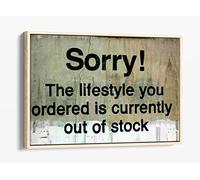 Banksy Sorry Lifestyle Green/Multi Canvas Floater Frame Print Picture Art - Light Oak Frame 12 inch wide x 8 inch high