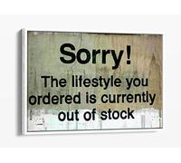 Banksy Sorry Lifestyle Green/Multi Canvas Floater Frame Print Picture Art - White Frame 18 inch wide x 12 inch high