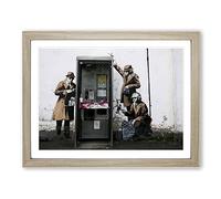 Banksy Spies CIA FBI Graffiti Wall Art Modern Framed Wall Art Print, Ready to Hang Picture for Living Room Bedroom Home Office Décor, Oak A3 (46 x 34 cm)
