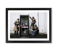 Banksy Spies CIA FBI Graffiti Wall Art Modern Framed Wall Art Print, Ready to Hang Picture for Living Room Bedroom Home Office Décor, Black A4 (34 x 25 cm)