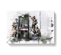 Banksy Spies CIA FBI Graffiti Wall Art V3 Modern Canvas Wall Art Print Ready to Hang, Framed Picture for Living Room Bedroom Home Office Décor, 76x50 cm (30x20 Inch)