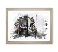 Banksy Spies CIA FBI Graffiti Wall Art V3 Modern Framed Print | A4 Oak Framed Wall Art | Ready to Hang | Eclectic Nature Picture | Living Room Bedroom Lounge Office