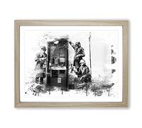 Banksy Spies CIA FBI Graffiti Wall Art V4 Modern Framed Print | A4 Oak Framed Wall Art | Ready to Hang | Eclectic Nature Picture | Living Room Bedroom Lounge Office