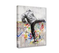 Banksy Street Art Decor Classic Graffiti Pictures Sporting Man Pop Paintings Artwork 1 Panels Canvas Wall Art Living Room Home Modern Decor Framed Giclee Ready to Hang Gift(16''W x 24''H)