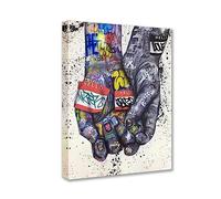 Banksy Street Art Decor Graffiti Hand Pictures Holding Hands Pop Paintings Artwork 1 Panels Canvas Wall Art Man Cave Home Modern Decor Framed Ready to Hang (24''W x 36''H)