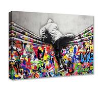 Banksy Street Art Decor Graffiti Men Paintings for Bedroom Behind the Curtain Pictures Nordics Artwork 1 Pieces Canvas Wall Art Modern Home Decor Framed Ready to Hang Poster and Prints(12''W x 16''H)