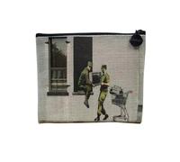 Banksy Street Art Graffiti Art Contemporary Militant London Linen Make-Up Bag Linen Look Toiletry Bag Coin Purse, Radio, 15 x 10 cm, Makeup Bag