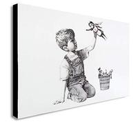 Banksy Street Art - Superhero - NHS - Canvas Wall Art Framed Print - Various Sizes (A2 24x16 inches)