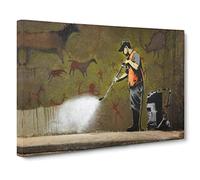 Banksy Street Cleanup Graffiti Wall Art Canvas Print | Gallery Wrapped 30mm Frame Wall Decor | 20x14 inches | Ready to Hang | Pop Art Cityscape Picture | Living Room Bedroom Lounge Office