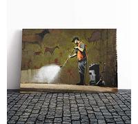 Banksy Street Cleanup Graffiti Wall Art Canvas Print | Gallery Wrapped 30mm Frame Wall Decor | 20x14 inches | Ready to Hang | Pop Art Cityscape Picture | Living Room Bedroom Lounge Office