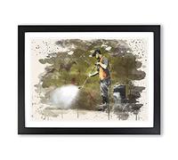 Banksy Street Cleanup Graffiti Wall Art Modern FC Framed Print | A3 Black Framed Wall Art | Ready to Hang | Eclectic Cityscape Picture | Living Room Bedroom Lounge Office