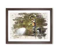 Banksy Street Cleanup Graffiti Wall Art Modern FC Framed Print | A4 Walnut Framed Wall Art | Ready to Hang | Eclectic Cityscape Picture | Living Room Bedroom Lounge Office