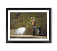 Banksy Street Cleanup Graffiti Wall Art Modern Framed Print | A2 Black Framed Wall Art | Ready to Hang | Eclectic Cityscape Picture | Living Room Bedroom Lounge Office