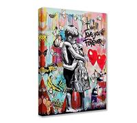 Banksy Street Graffiti Art Work for Home Walls Abstract Colorful Paintings 1 Panel Canvas Pop Art Modern Home Decor for Living Room, Framed & Stretched, 16x24inch